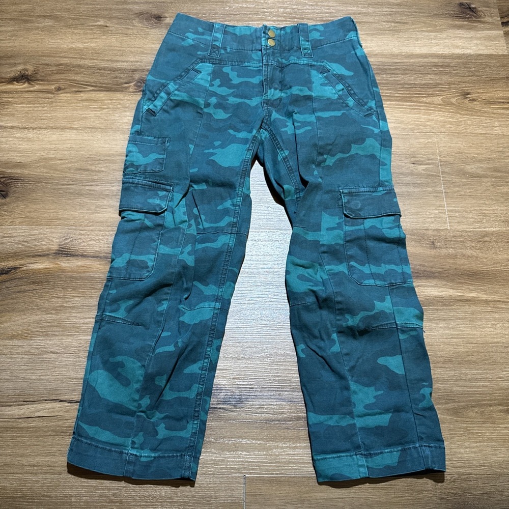 Anthropologie 25 PETITE Austin Cargo Utility‎ Crop Pant Mid-Rise Turquoise Green